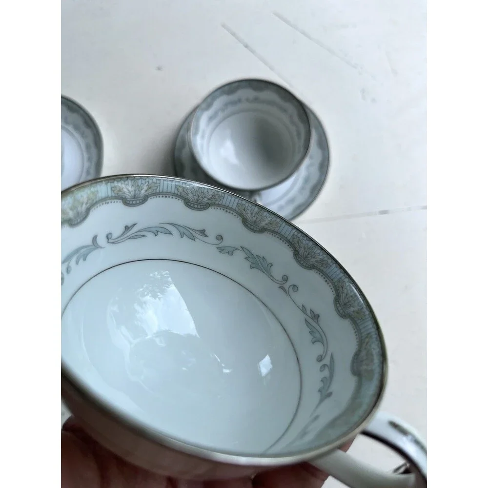 Set of 2 Vintage Noritake 6243 Margaret Tea Cup & Saucer Japan Silver Trim